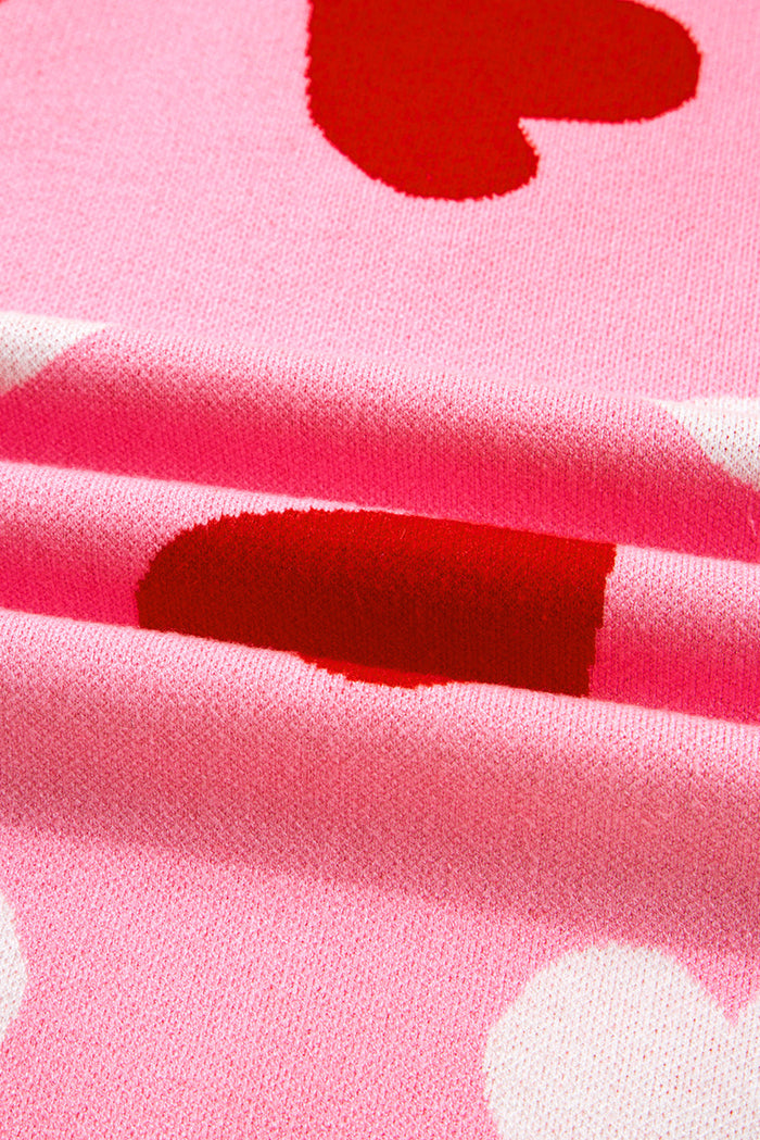 Pink Pearl Embellished Heart Pattern Sweater - Sweaters & Cardigans/Sweaters