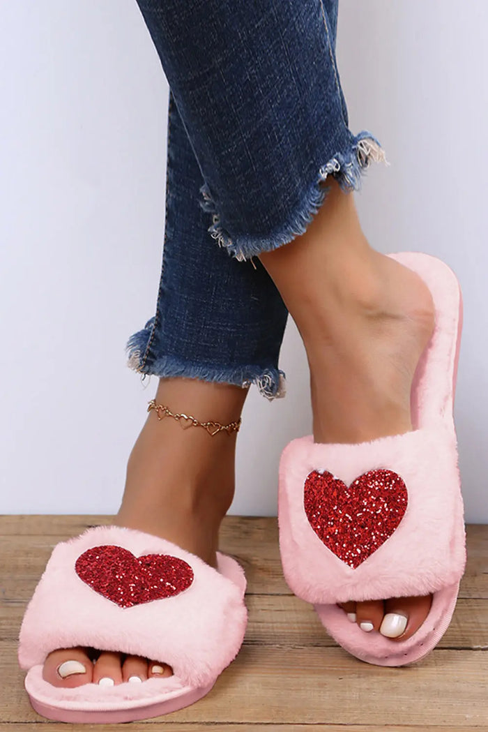 Pink Sequin Heart Shaped Slippers - Shoes & Bags/Slippers