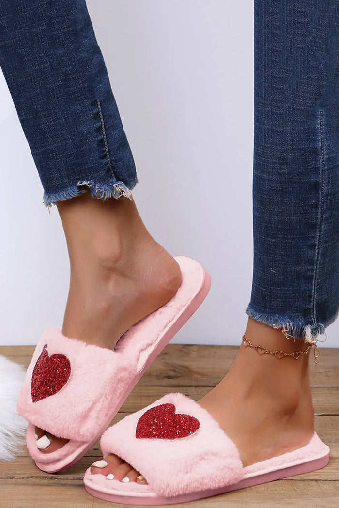 Pink Sequin Heart Shaped Slippers - Shoes & Bags/Slippers