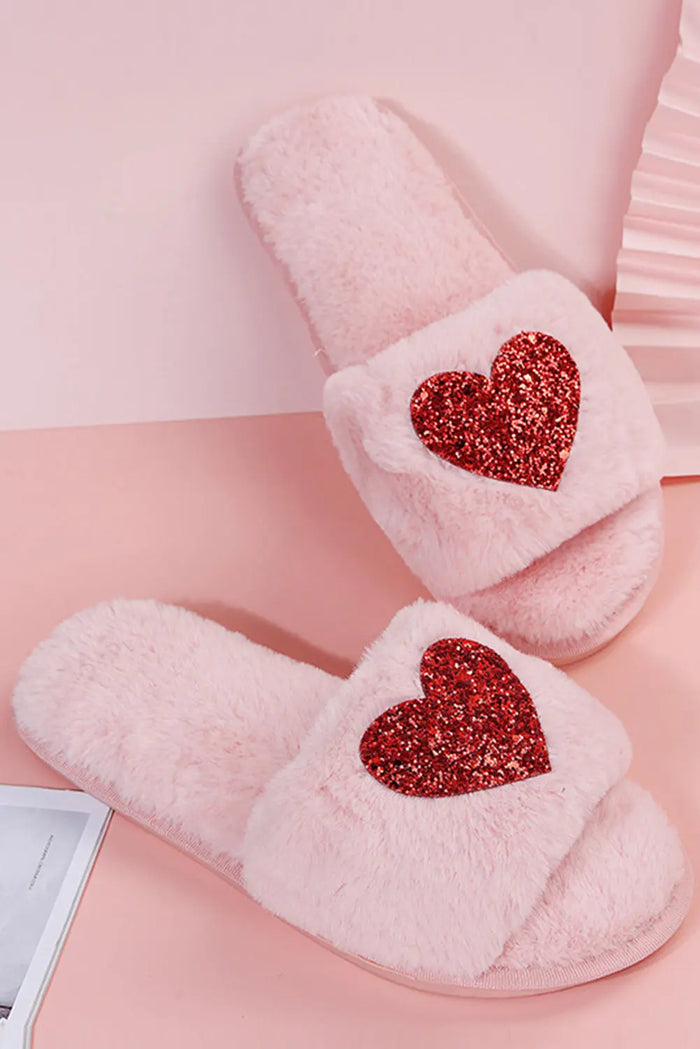 Pink Sequin Heart Shaped Slippers - Shoes & Bags/Slippers