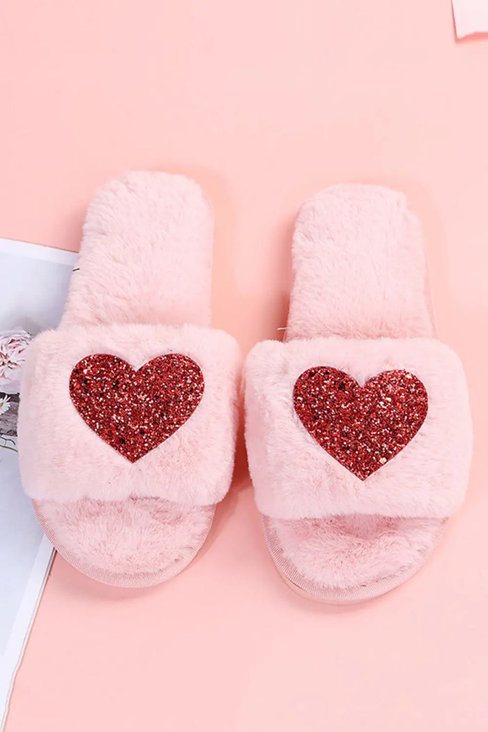 Pink Sequin Heart Shaped Slippers - Shoes & Bags/Slippers