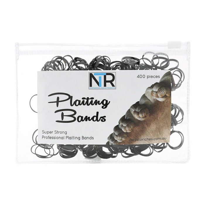 Black plaiting bands in clear bag.