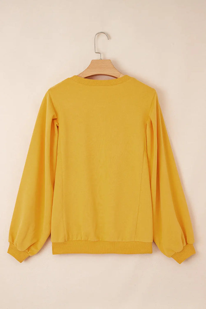 Pleated Balloon Sleeve Pullover Solid Sweatshirt - Tops/Sweatshirts & Hoodies