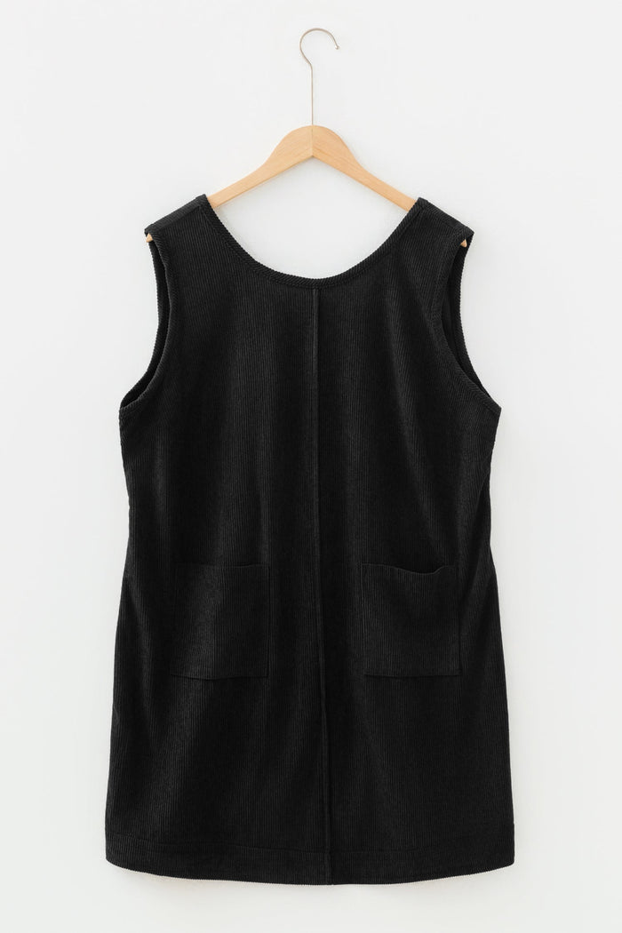 Plus Size Soft Corduroy Patch Pocket Sleeveless Mini Dress - Size/Plus Dresses/Plus Dresses