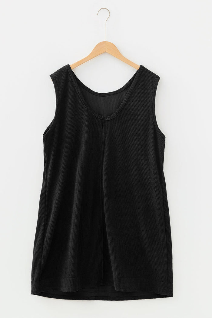 Plus Size Soft Corduroy Patch Pocket Sleeveless Mini Dress - Size/Plus Dresses/Plus Dresses