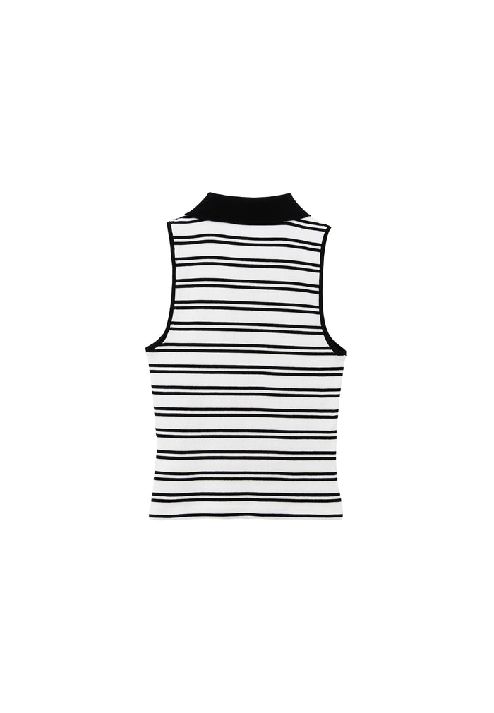 Polo Collar Tank Top - WHITE/BLACK
