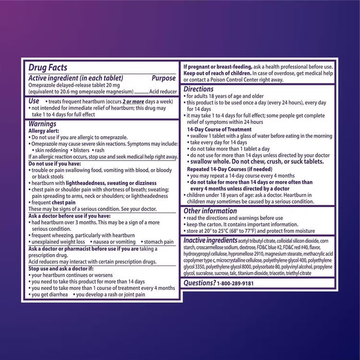 Prilosec OTC Wildberry Tablets 20 mg - 14 Ct- 24 Pack