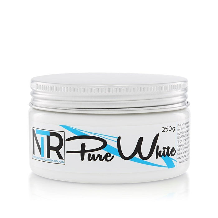 Cylindrical jar of Pure White with silver screw off lid.