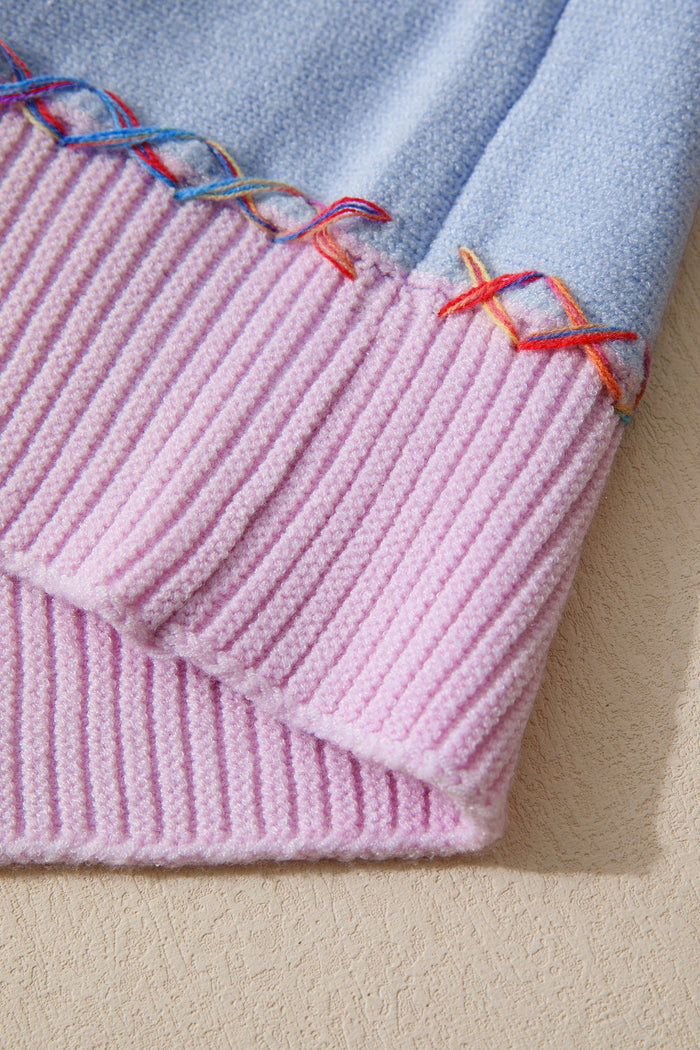 Rainbow Stitching Balloon Sleeve Relaxed Sweater - Sweaters & Cardigans/Sweaters