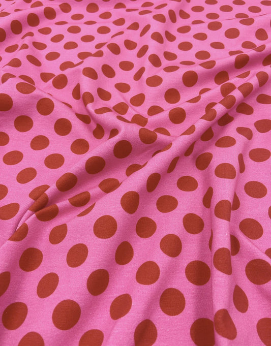 Red & Pink Spot Cotton Jersey Fabric