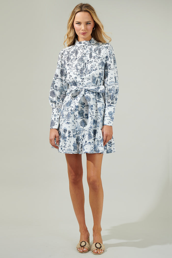 Renzo Toile Beacher Pintuck Shift Dress