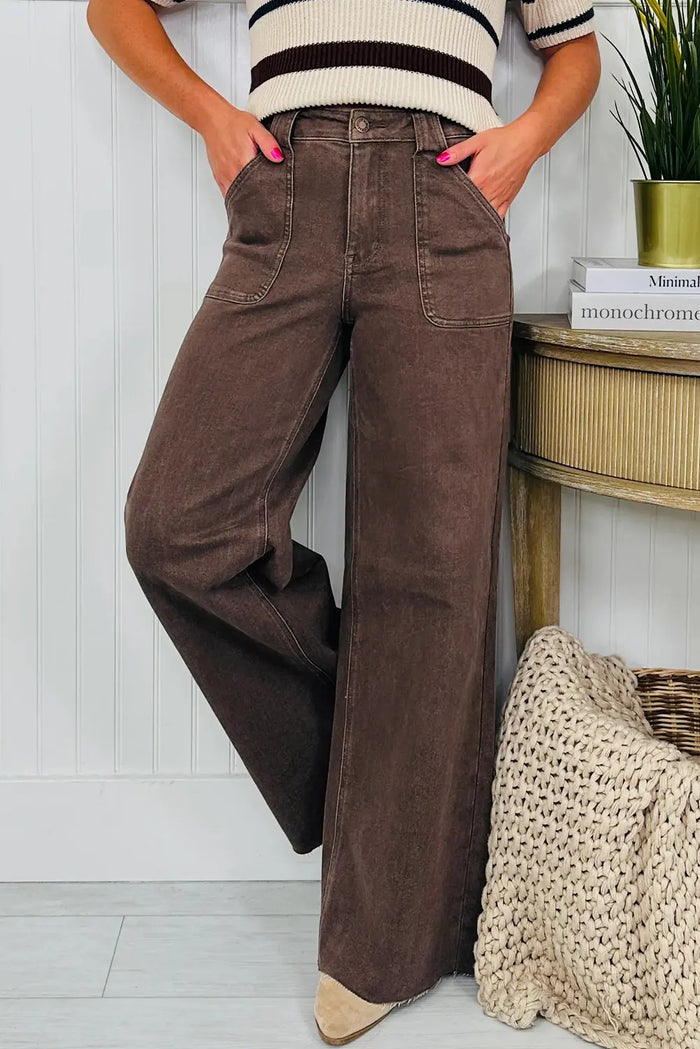 Retro Washed Patch Pocket Loose Jeans - Bottoms/Jeans/WideLeg