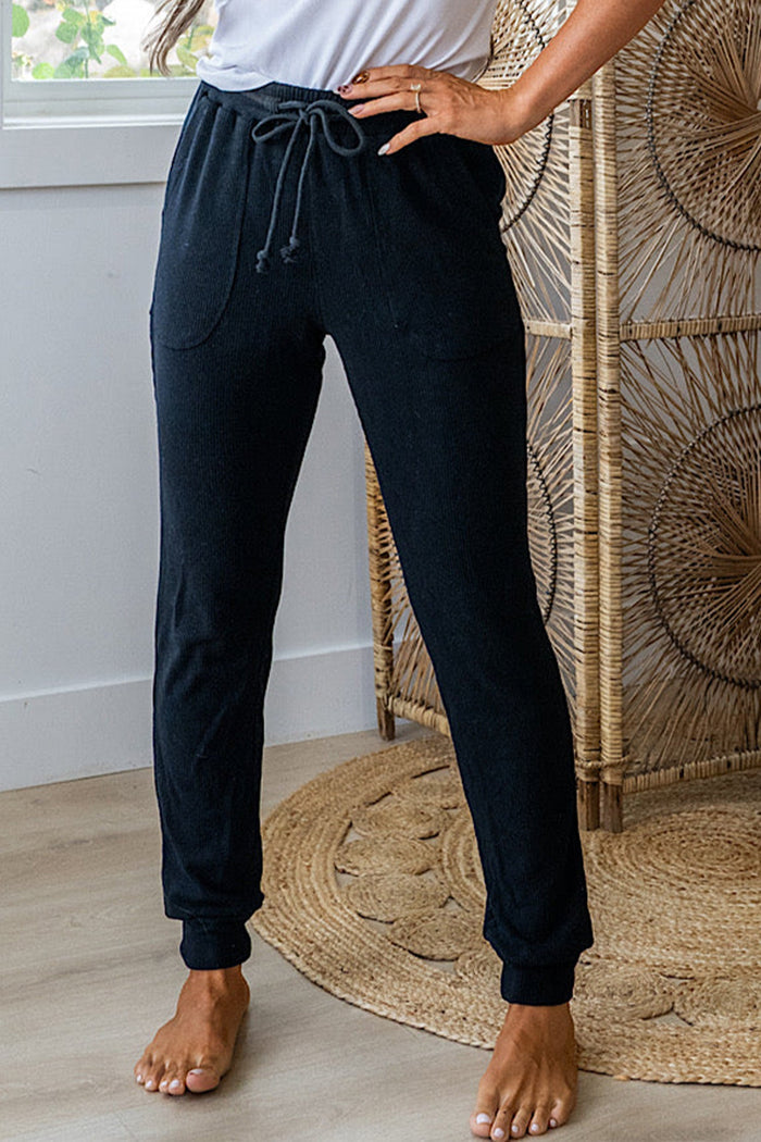 Rib Drawstring Joggers - Black / S - Activewear/Bottoms