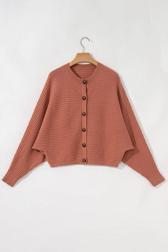 Rib Knit Button Front Dolman Sleeve Cardigan - Sweaters & Cardigans/Cardigans