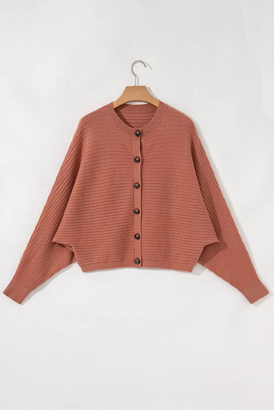 Rib Knit Button Front Dolman Sleeve Cardigan - Sweaters & Cardigans/Cardigans
