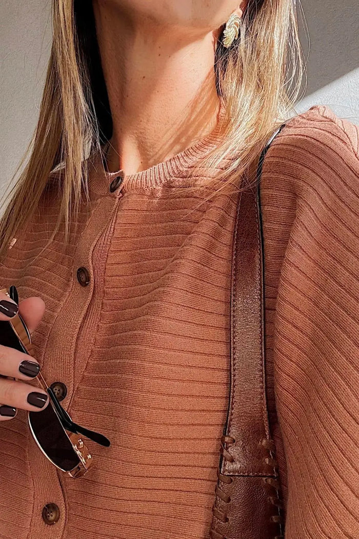 Rib Knit Button Front Dolman Sleeve Cardigan - Sweaters & Cardigans/Cardigans