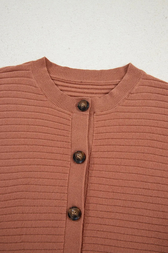 Rib Knit Button Front Dolman Sleeve Cardigan - Sweaters & Cardigans/Cardigans