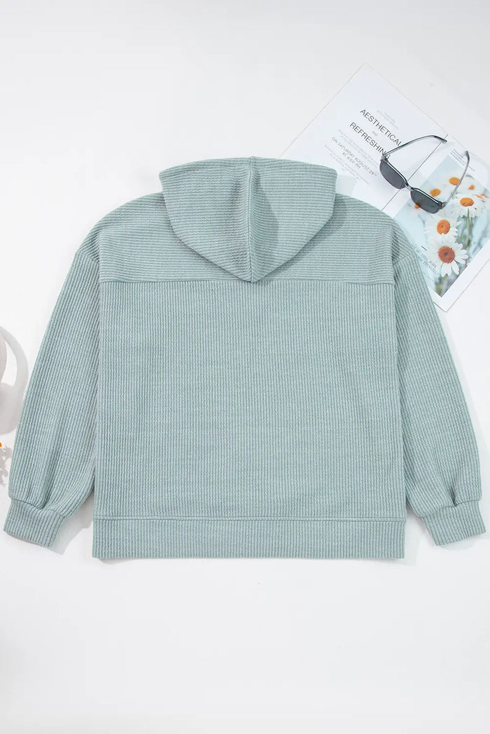 Ribbed Drop Shoulder Textured Hoodie - Tops/Sweatshirts & Hoodies