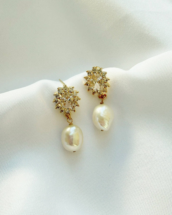 Riley Freshwater Pearl CZ Bridal Studs Earrings Gold Filled