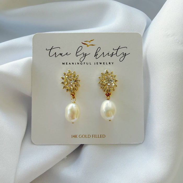 Riley Freshwater Pearl CZ Bridal Studs Earrings Gold Filled