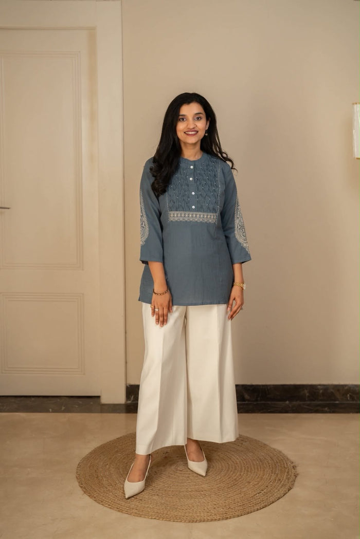 Rio Ruching Slub Cotton Set- Pastel Teal