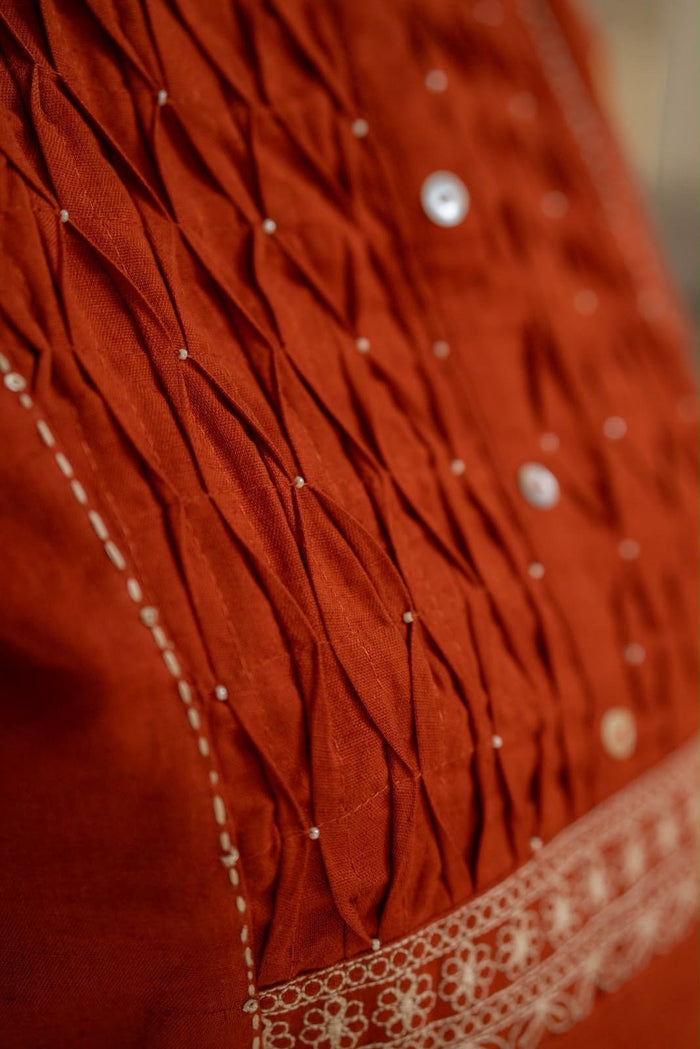 Rio Ruching Slub Cotton Top- Rust