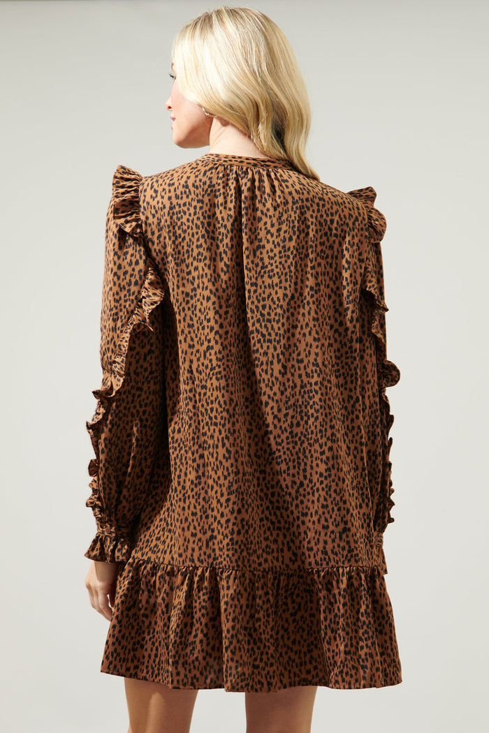 Ruffle Detail Sleeve A Line Henley Dress