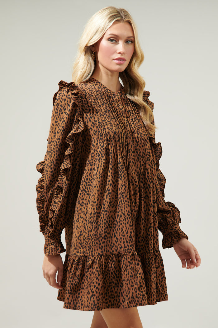 Ruffle Detail Sleeve A Line Henley Dress