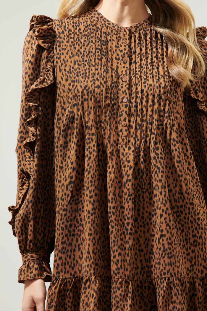 Ruffle Detail Sleeve A Line Henley Dress