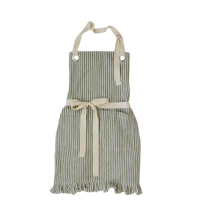 Ruffle Pin Stripe Apron: Green