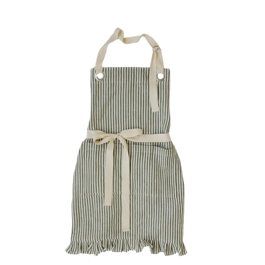 Ruffle Pin Stripe Apron: Green