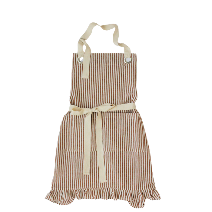 Ruffle Pin Stripe Apron: Rust