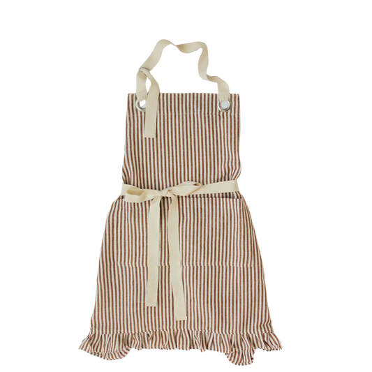 Ruffle Pin Stripe Apron: Rust