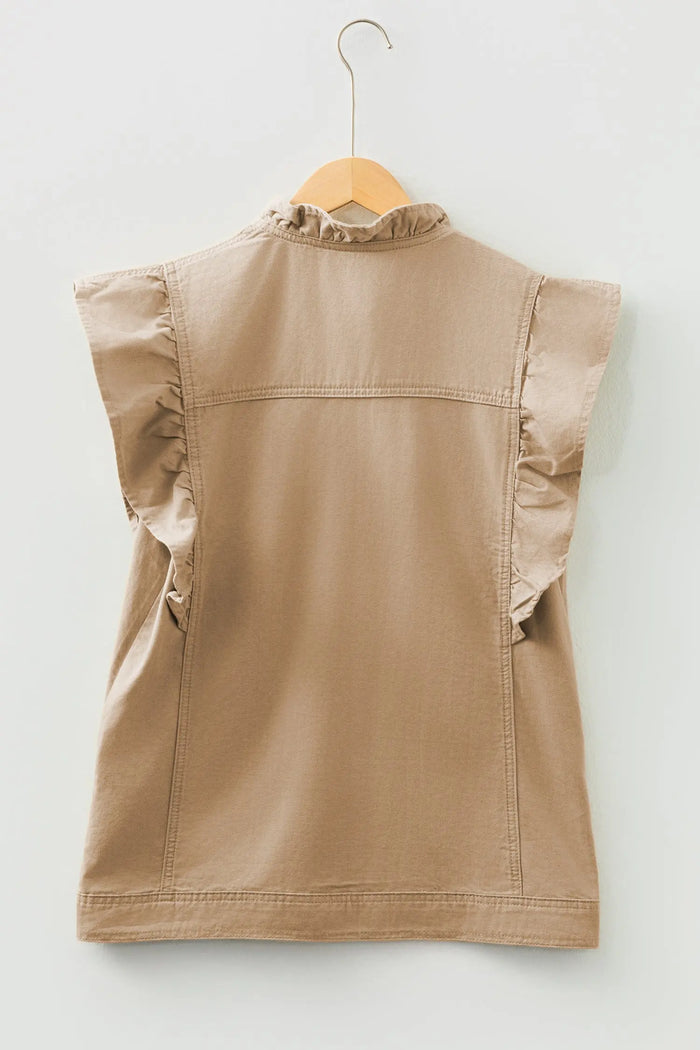 Ruffled Patchwork Denim Jacket Vest - Outerwear/Vests