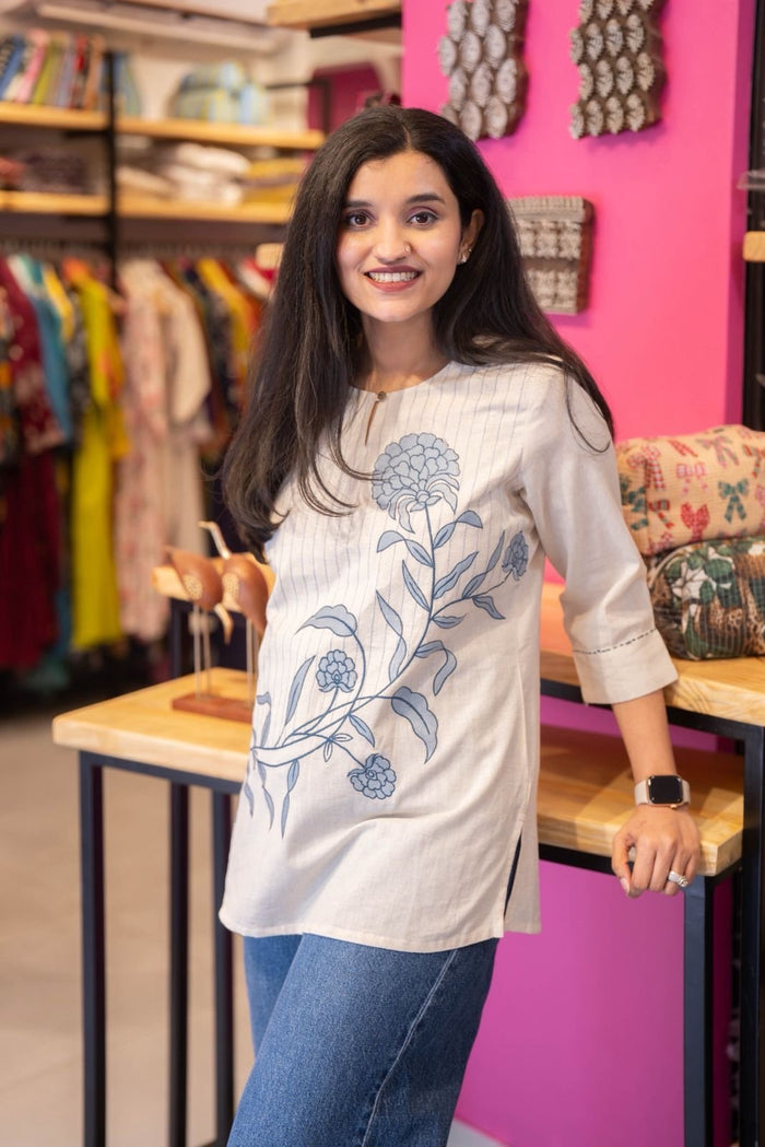 Ruhana Embroidered Slub Cotton Top