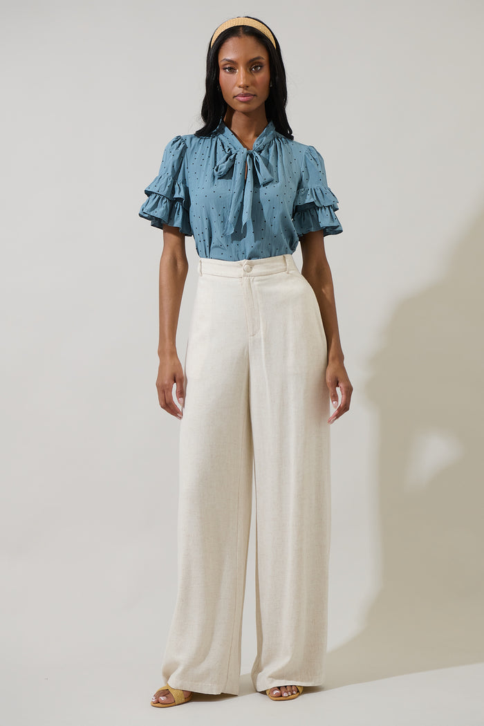 Runel Dot Tie Neck Bianca Blouse