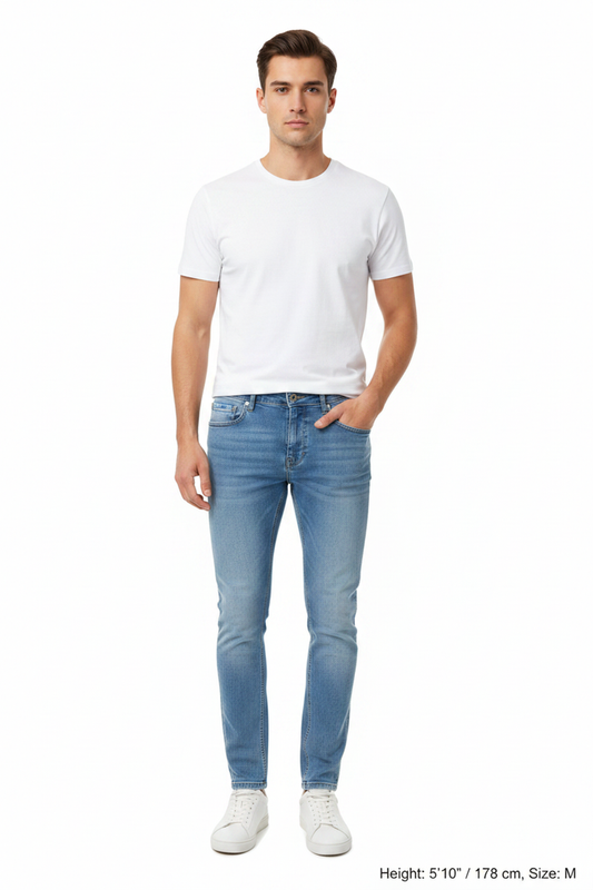 Front view - Rylor Light Blue Slim Fit Jeans on model