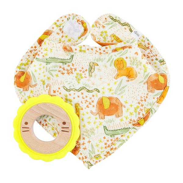 Safari Wood and Silicone Teether with Bib