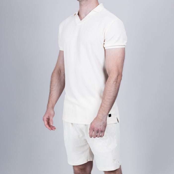 Saird Cotton Waffle Collar T-Shirt - Birch