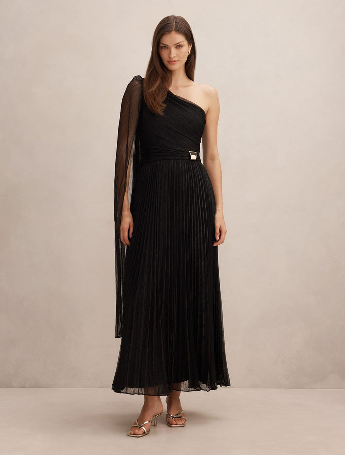 Samara One Shoulder Plisse Maxi Dress Black Forever New