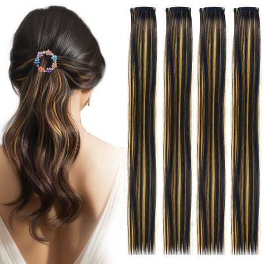 SANAS Blonde Streaks Hair Extension 6 Pcs Clip-In Hair Accessories for Women and Girls