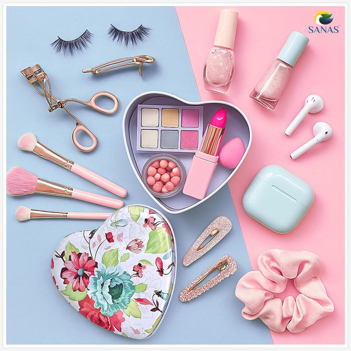 Decorative Floral Heart Shaped Tin Box for Jewelry Storage