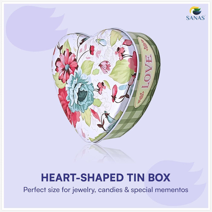Floral Heart Shaped Tin Box for Gift Packaging and Storage