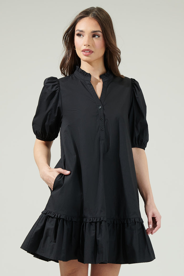 Sasha Split Neck Shift Mini Dress