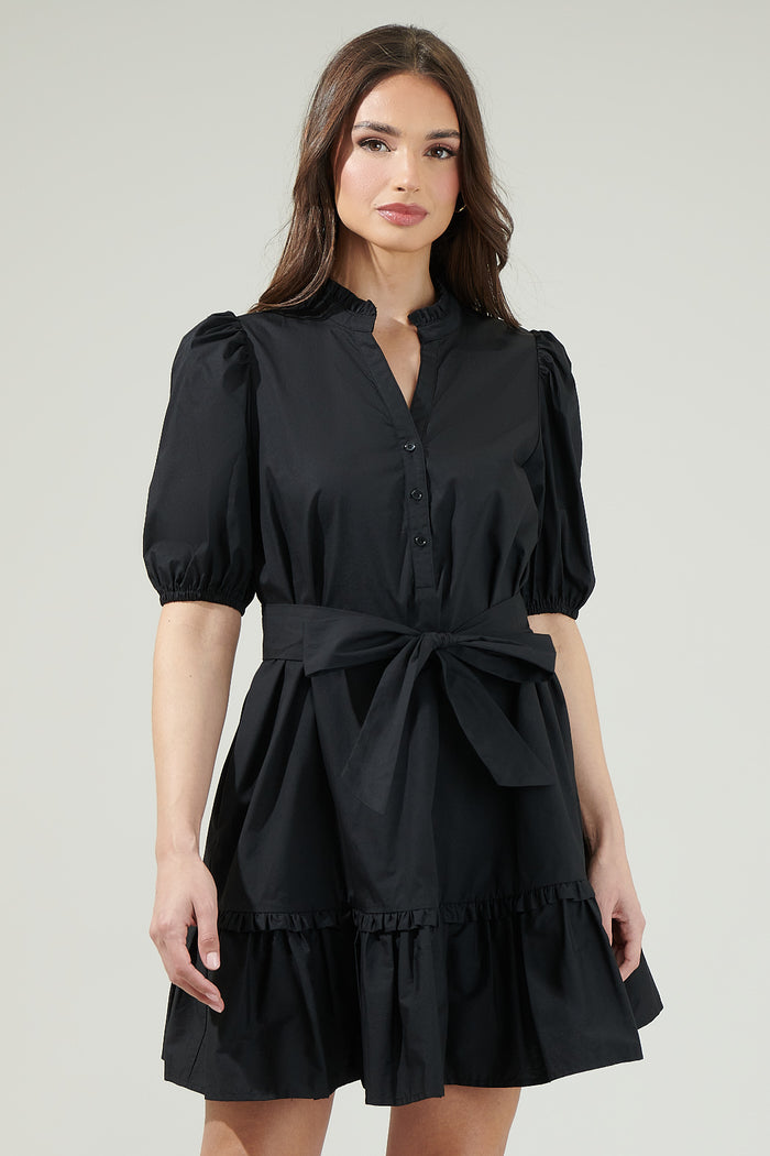 Sasha Split Neck Shift Mini Dress