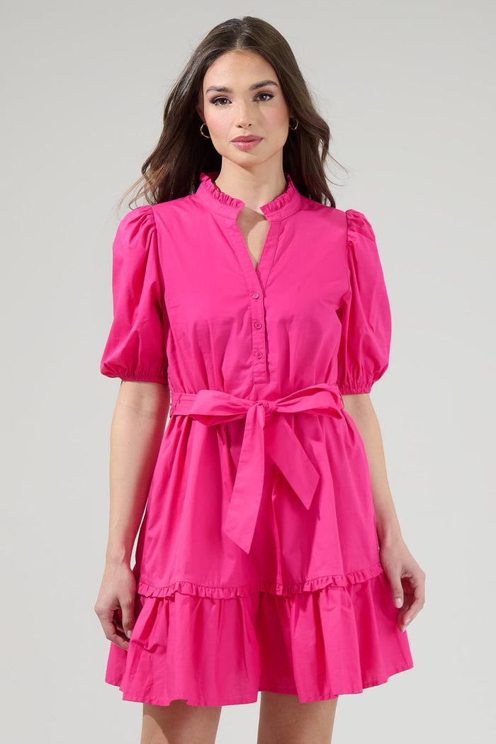 Sasha Split Neck Shift Mini Dress