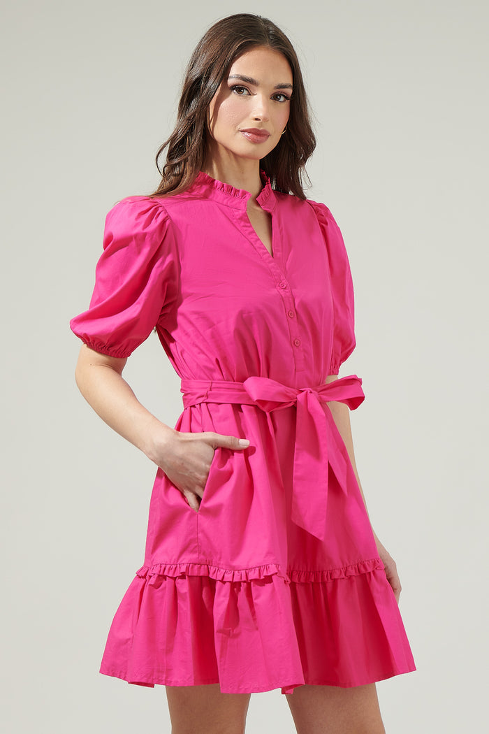 Sasha Split Neck Shift Mini Dress