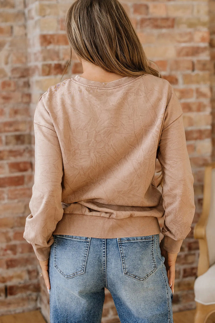 ’Saved By Grace’ Letter Embroidery Mineral Wash Loose Sweatshirt - Tops/Sweatshirts & Hoodies