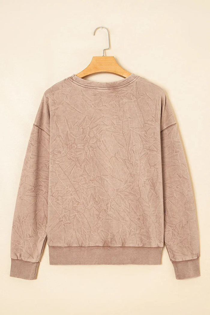’Saved By Grace’ Letter Embroidery Mineral Wash Loose Sweatshirt - Tops/Sweatshirts & Hoodies