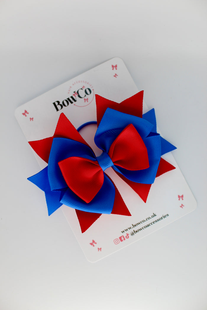 School Bow Royal Blue and Red Layer Bow - Elastic
